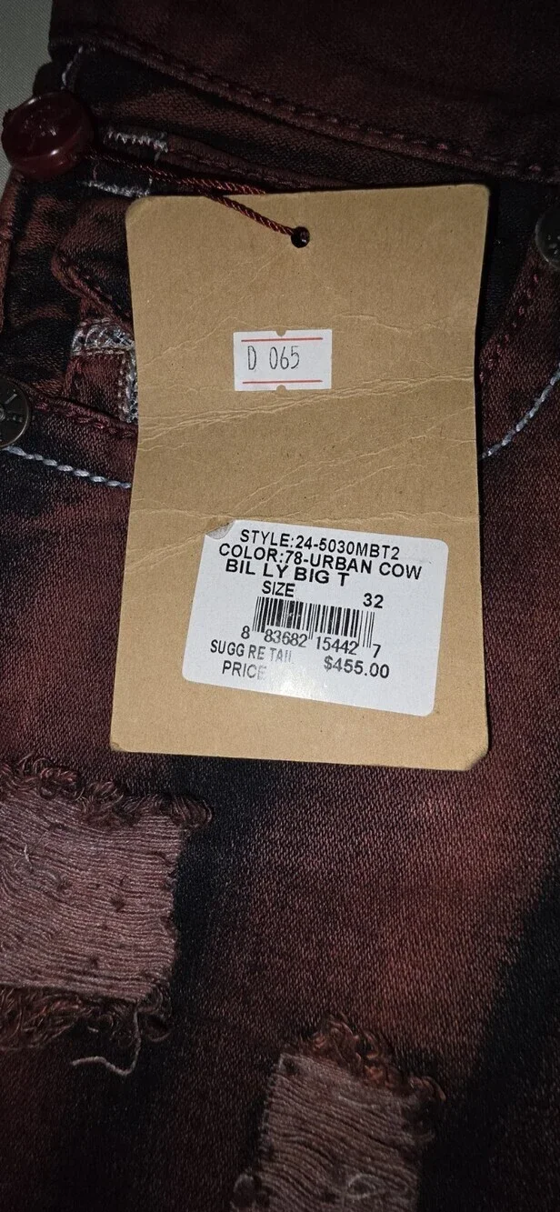 NWT True Religion Men's Red Wash Distressed Size 32 Billy Big T Made In USA